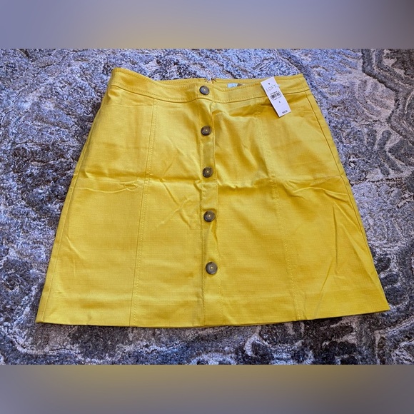LOFT Button Shift Skirt Yellow Size 8 New Women’s Short A Line Summer Casual - Picture 3 of 9